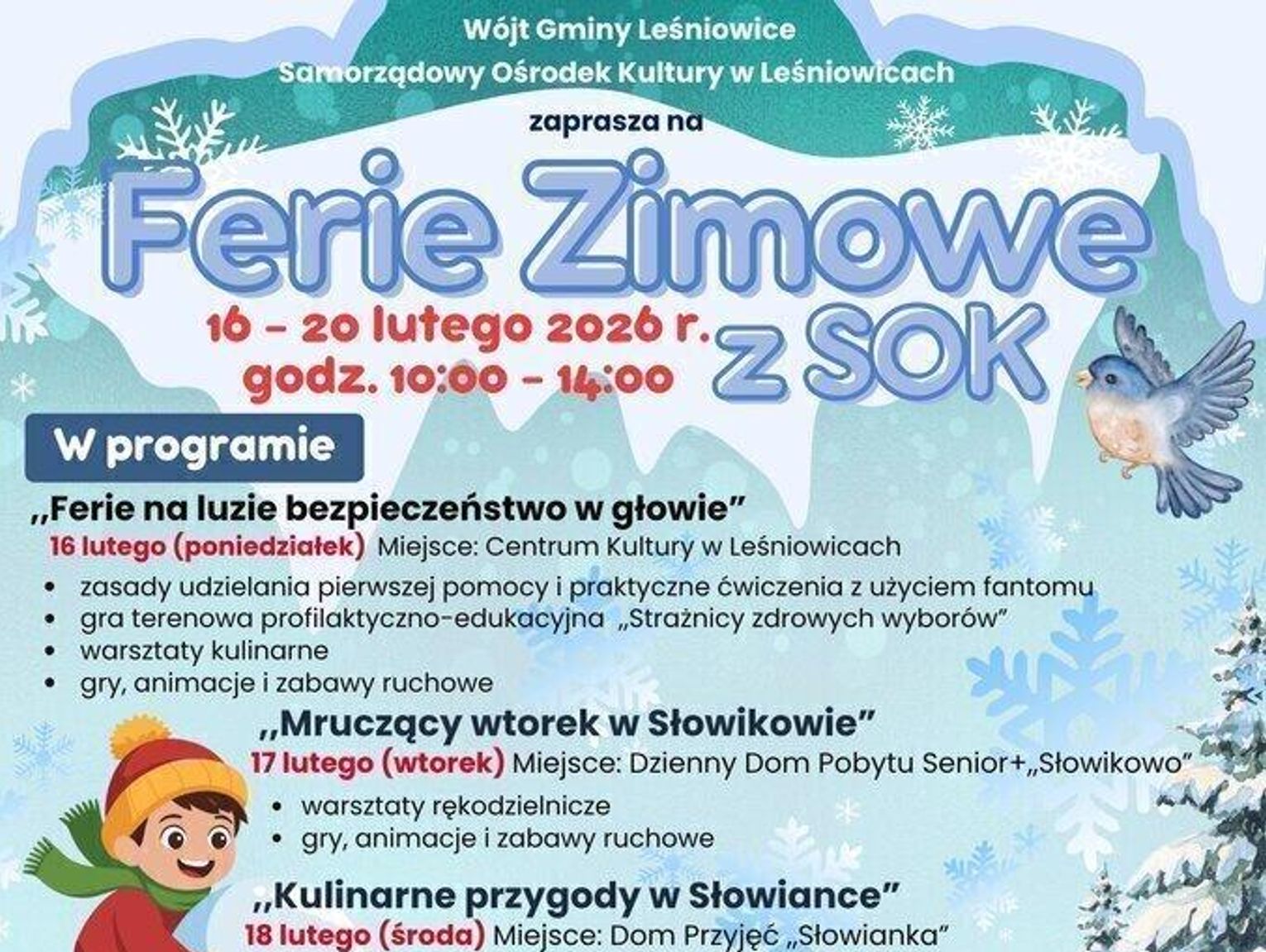 Edukacja, sport i kulinaria. Bogaty program ferii zimowych w gminie Leśniowice