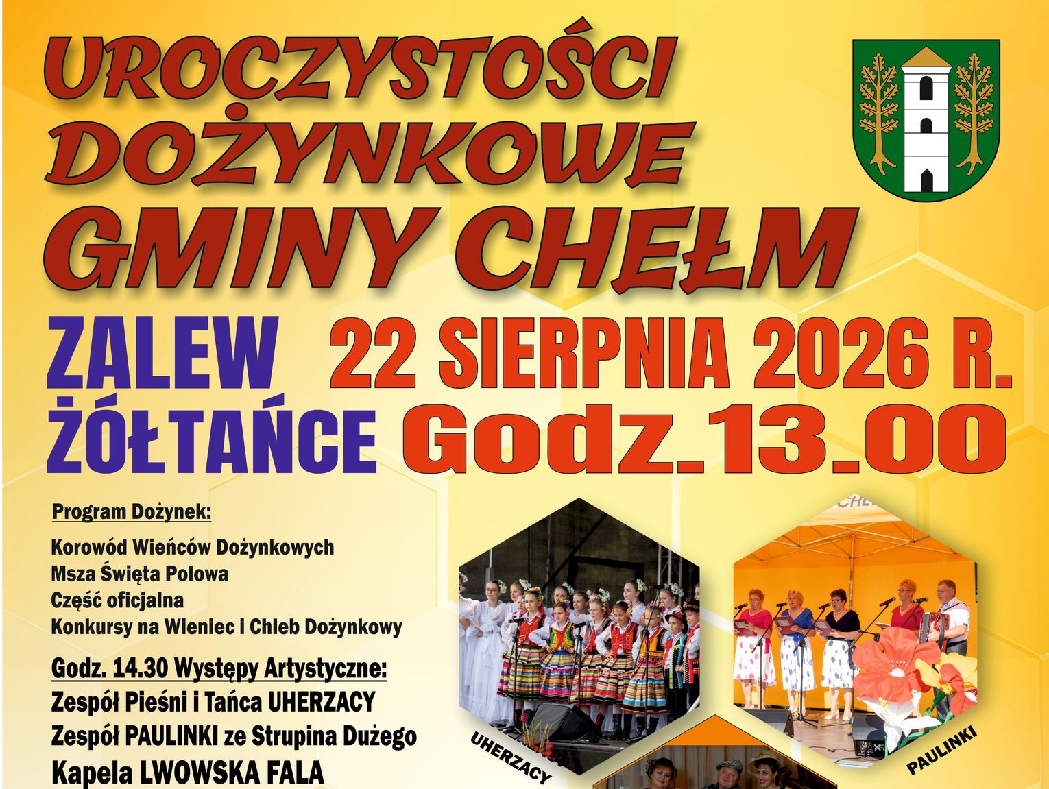 Gm. Chełm. Dożynki Gminy Chełm nad Zalewem Żółtańce. Program, konkursy i koncert Izabeli Trojanowskiej