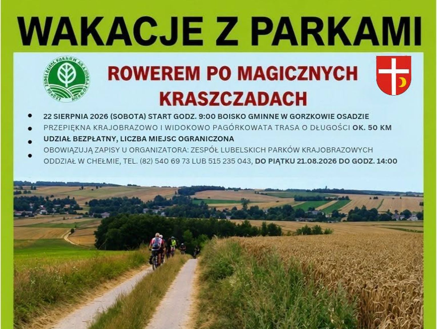 Gm. Gorzków. Rowerem przez Kraszczady. Bezpłatny rajd po parkach krajobrazowych 22 sierpnia