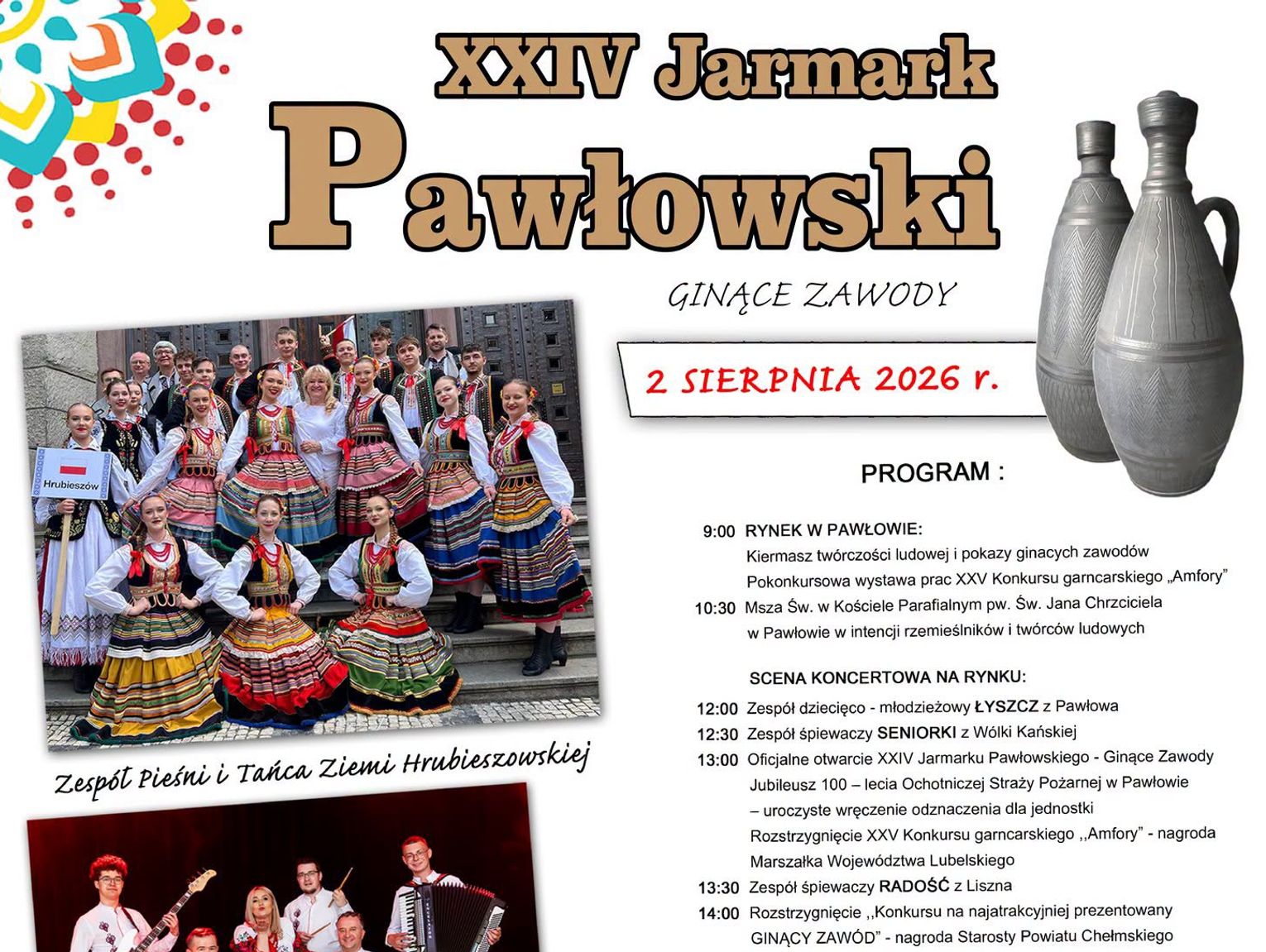 Gm. Rejowiec Fabryczny. XXIV Jarmark Pawłowski zapowiada dzień pełen folkloru, rzemiosła i koncert