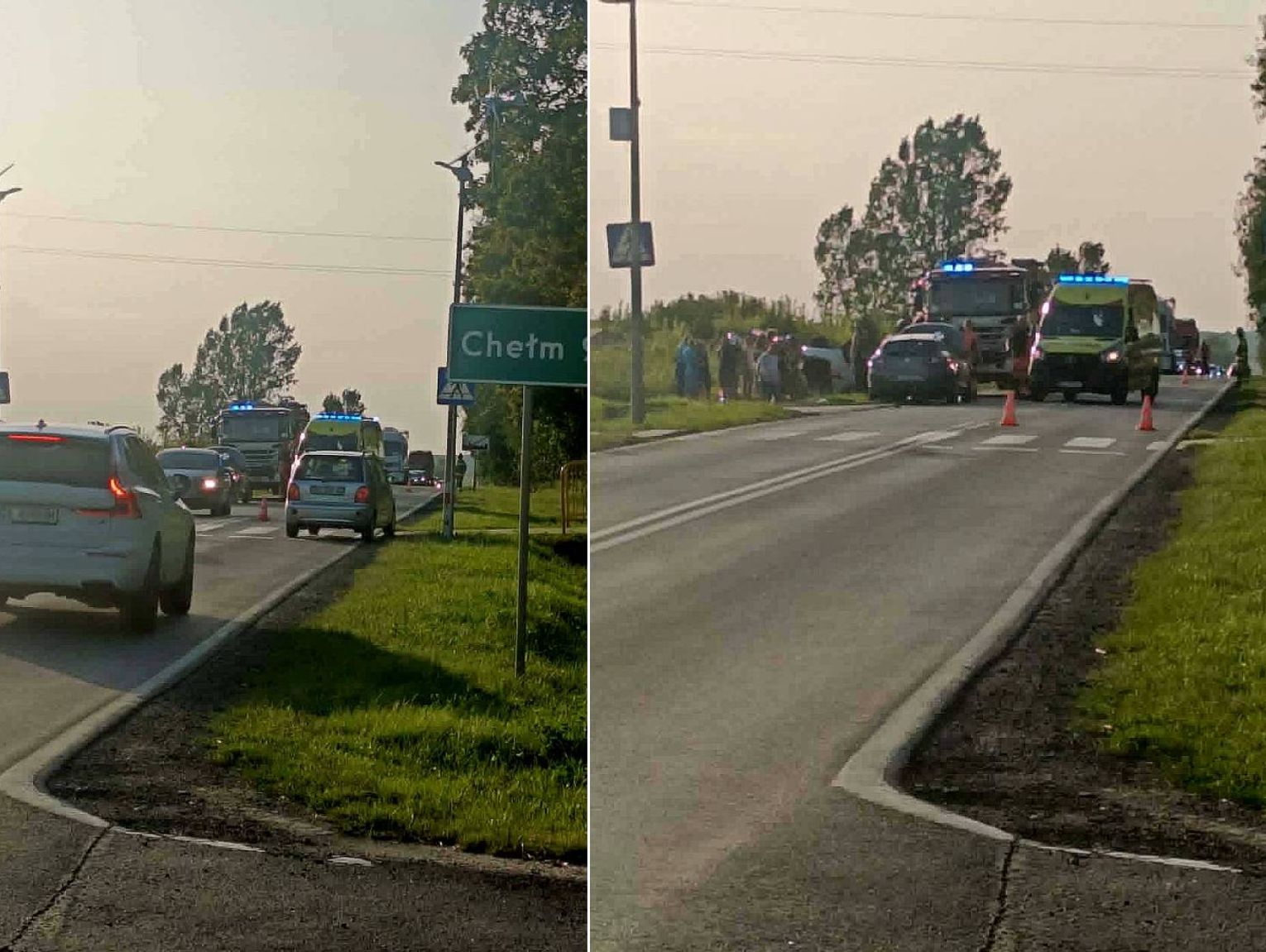 Kolizja dwóch aut w Kamieniu. Jeden z samochodów wypadł z drogi