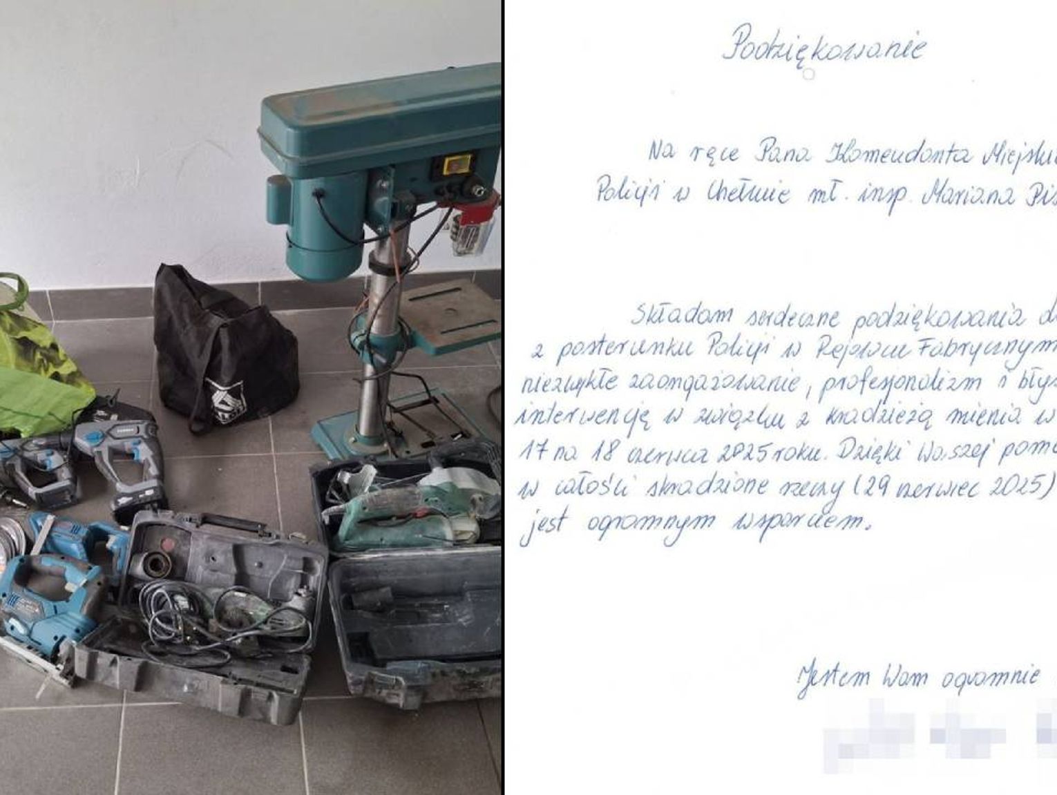 Podziękowania dla chełmskiej policji. Mundurowi złapali złodzieja i odzyskali sprzęt