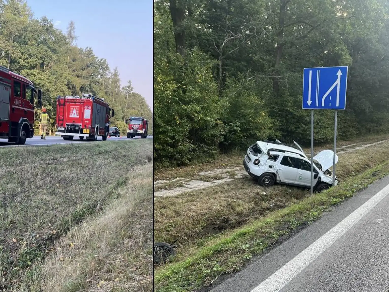 Pow. krasnostawski. Auto w rowie na DK17. Kierowca nie był w stanie nad nim zapanować