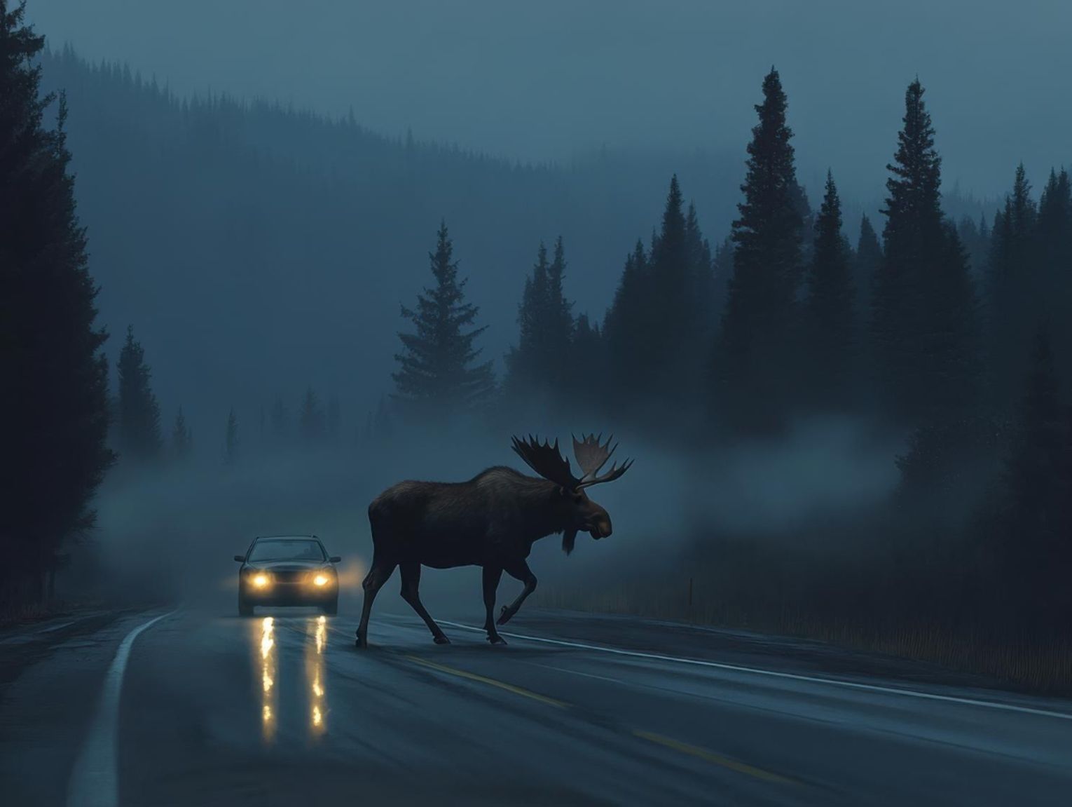 Powiat chełmski. Nocne dachowanie i zderzenie z łosiem