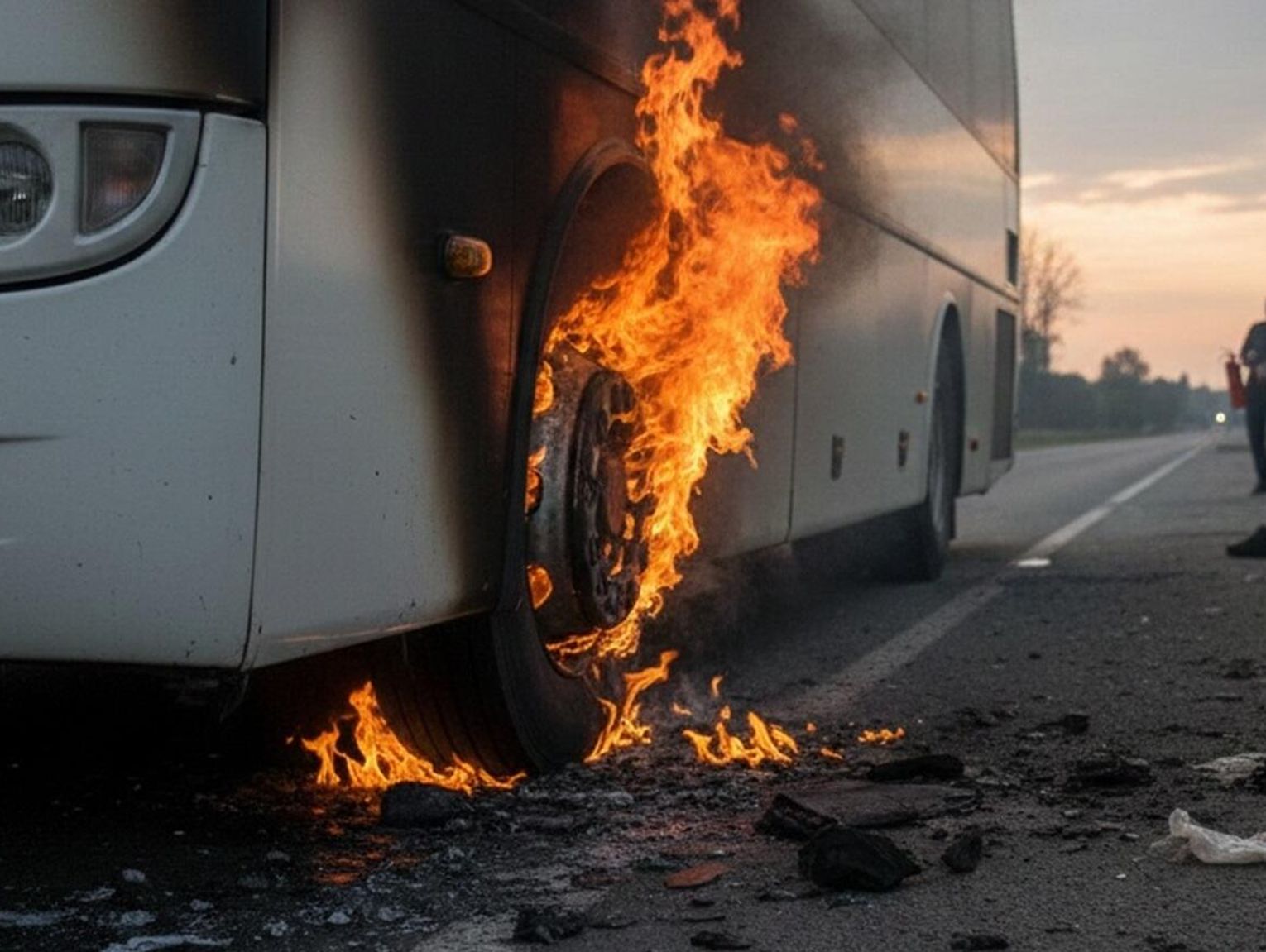 Pożar autobusu z obywatelami Ukrainy przed przejściem granicznym