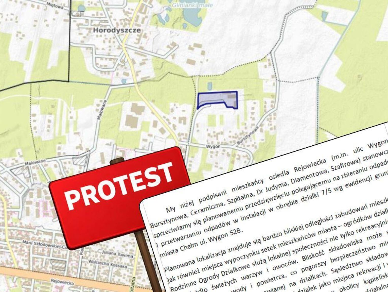 Chełm. Protest mieszkańców Wygonu. Nie chcą mieć obok siebie instalacji do zbierania i przetwarzania odpadów