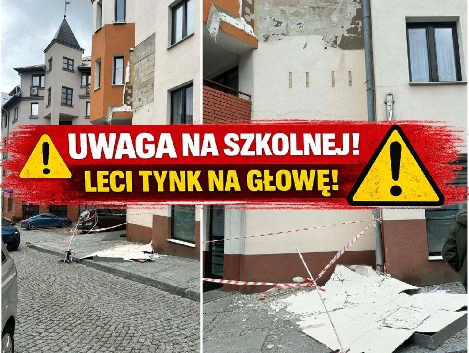 Tynk odpada ze ściany – niebezpiecznie w centrum Chełma
