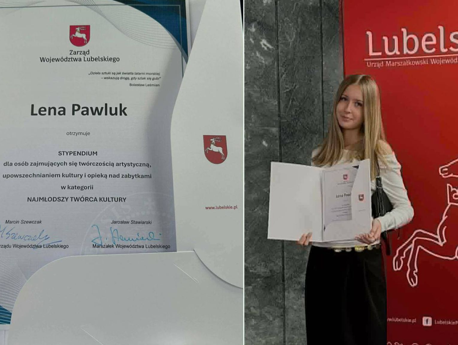 Uczennica I LO we Włodawie ze stypendium marszałka