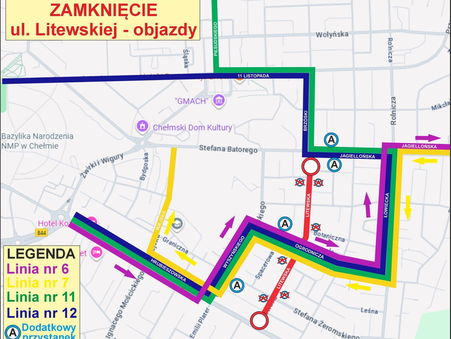 Utrudnienia na ul. Litewskiej. Cztery linie autobusowe jeżdżą objazdem
