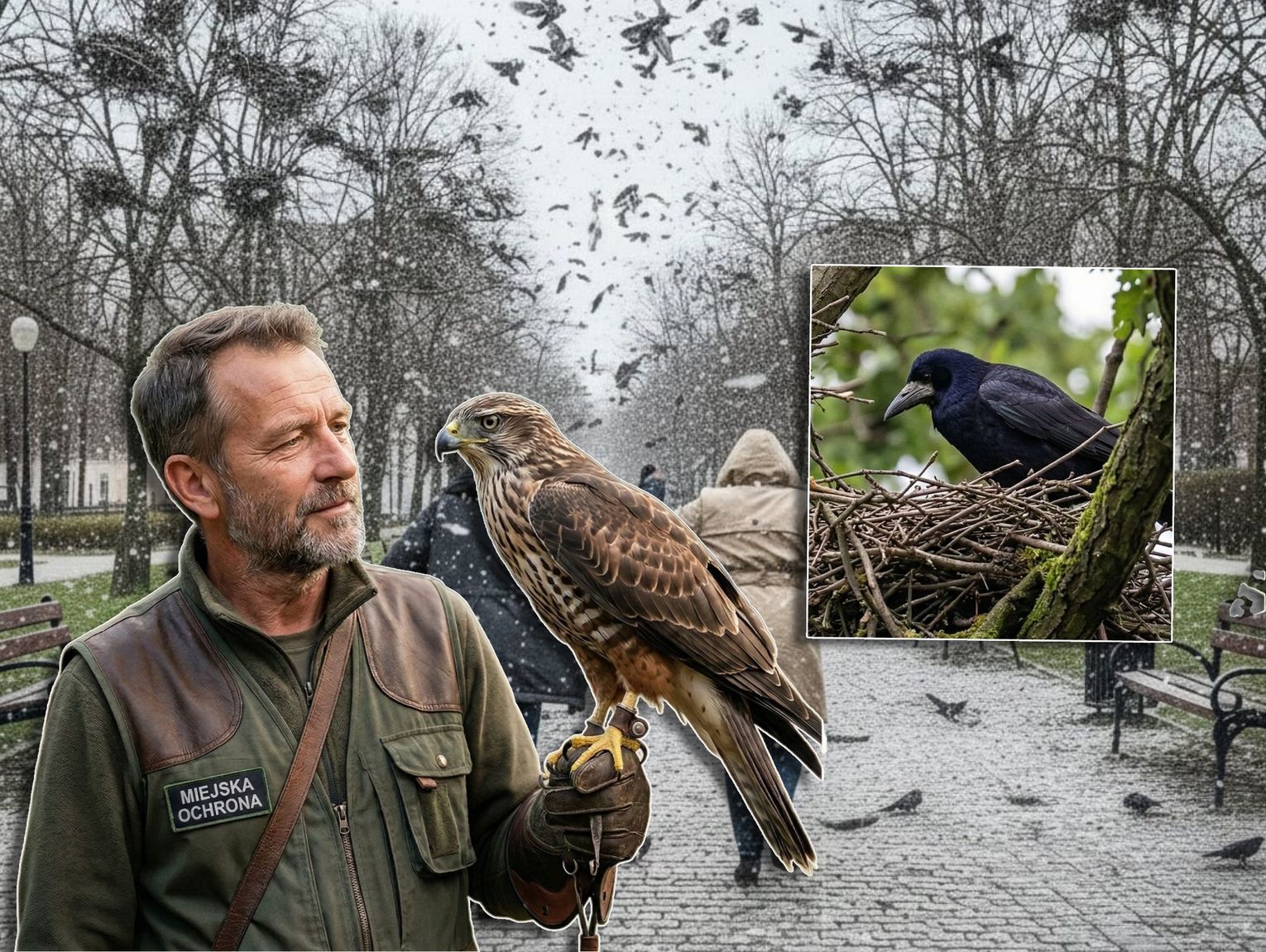 Włodawa czeka na sokolnika. Walczą z gawronami i czasem o czysty park