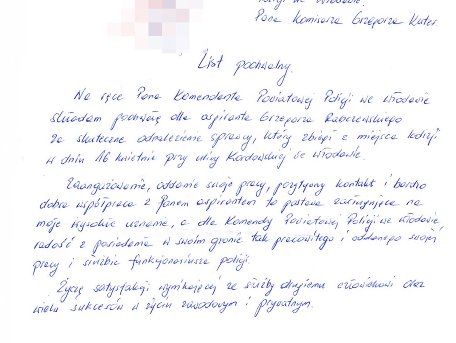 Włodawski komendant policji dostał list na temat jednego ze swoich policjantów