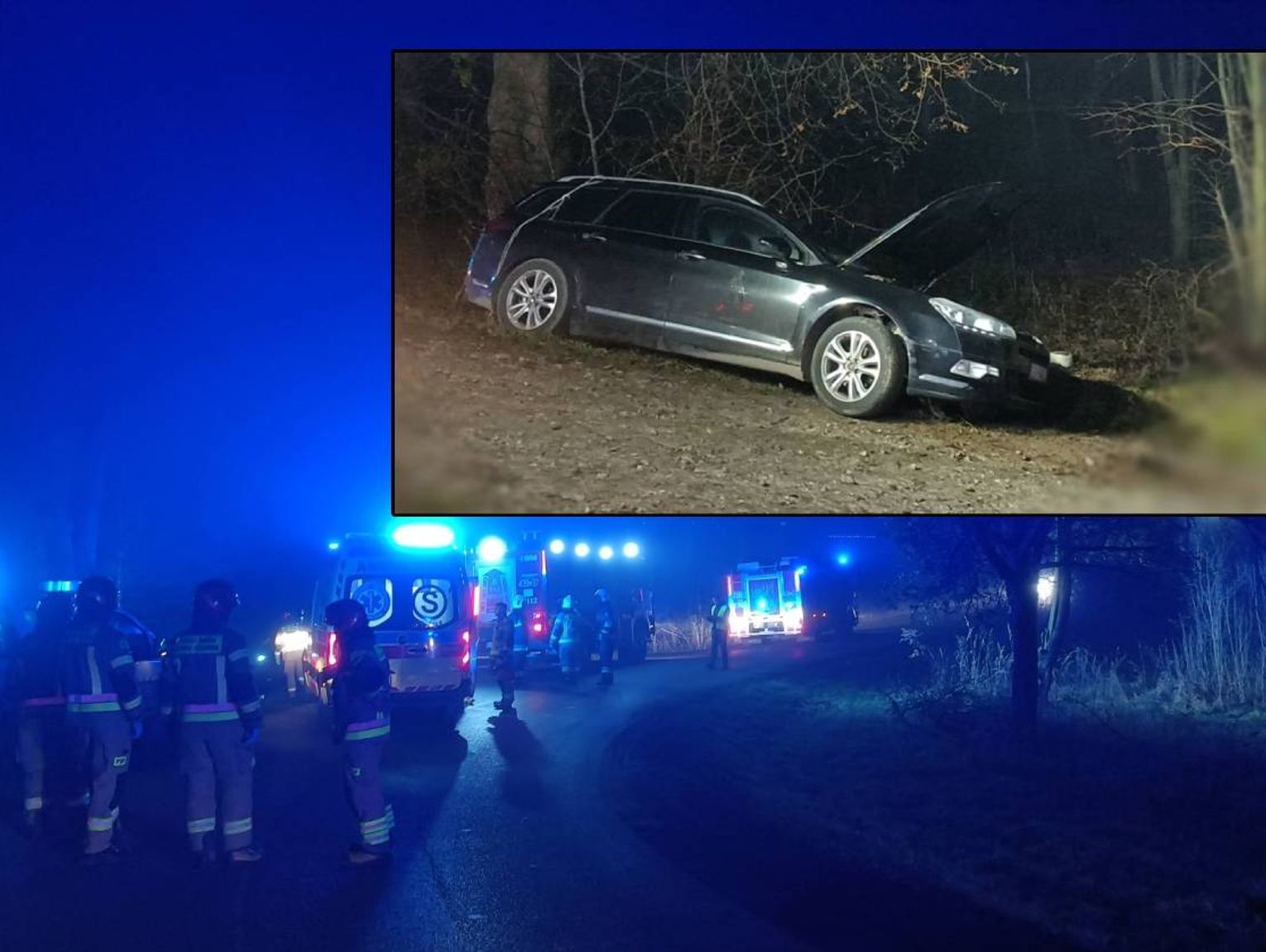 W Anielpolu auto wypadło z drogi do rowu