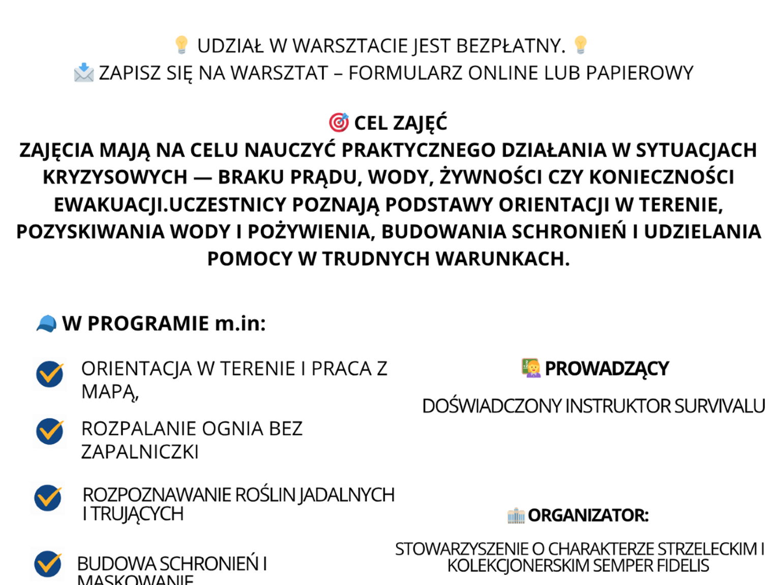 Zadbaj o bezpieczeństwo swojej rodziny – weź udział w bezpłatnych zajęciach survivalowych!