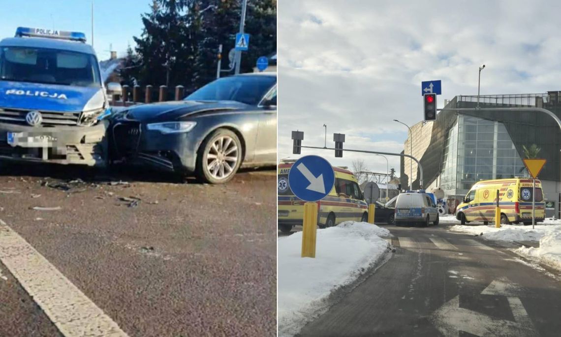 Audi wjechało w radiowóz. Troje policjantów w szpitalu [ZDJĘCIA]
