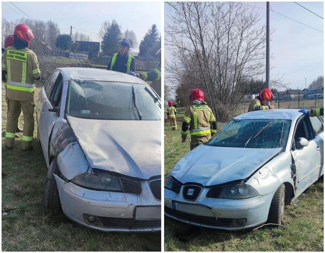 Auto wypadło z drogi i „przeleciało” kilkadziesiąt metrów