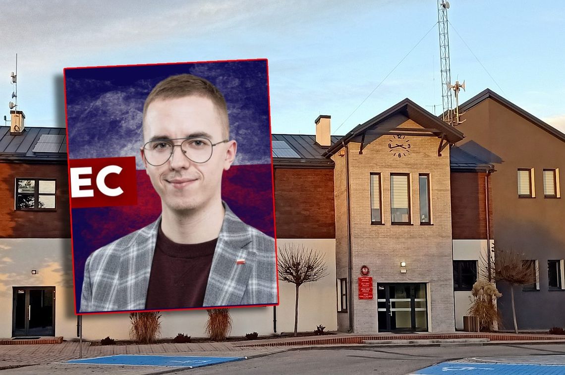zdjęcie szymona osieleńca na tle urzedu gminy w urszulinie