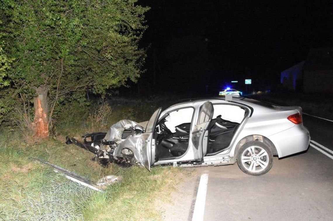 BMW z impetem wbiło się w drzewo. Kierowca trafił do szpitala
