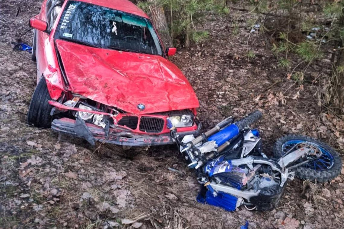 Gm. Ruda-Huta. Zderzenie BMW z motocyklem. Kierowca jednośladu poszkodowany Gm. Ruda-Huta. Zderzenie BMW z motocyklem. Kierowca jednośladu poszkodowany