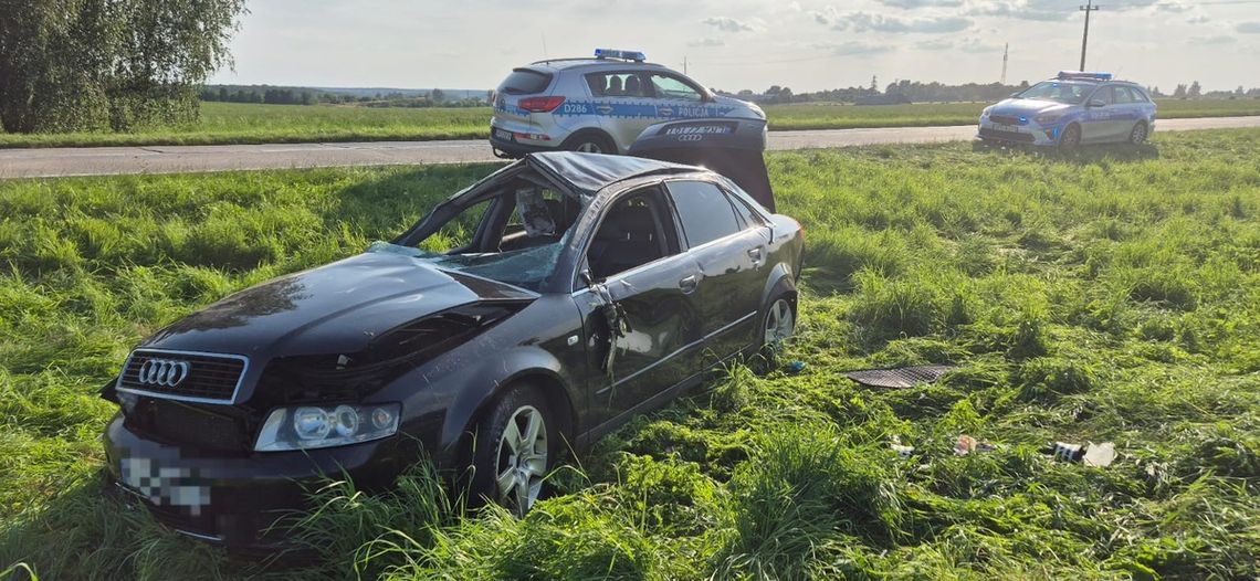 Brawura, alkohol i narkotyki. 26-latek dachował po zderzeniu z Audi