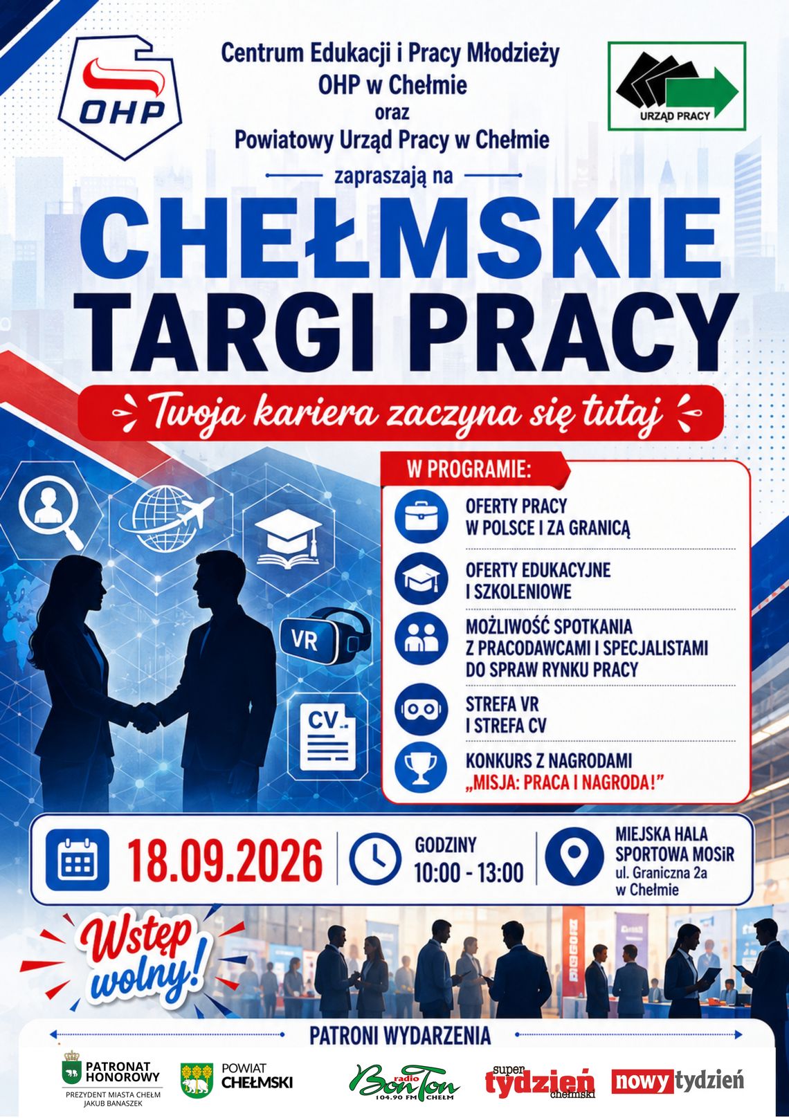 Chełmskie Targi Pracy odbędą się 18 września w godzinach 10:00-13:00.