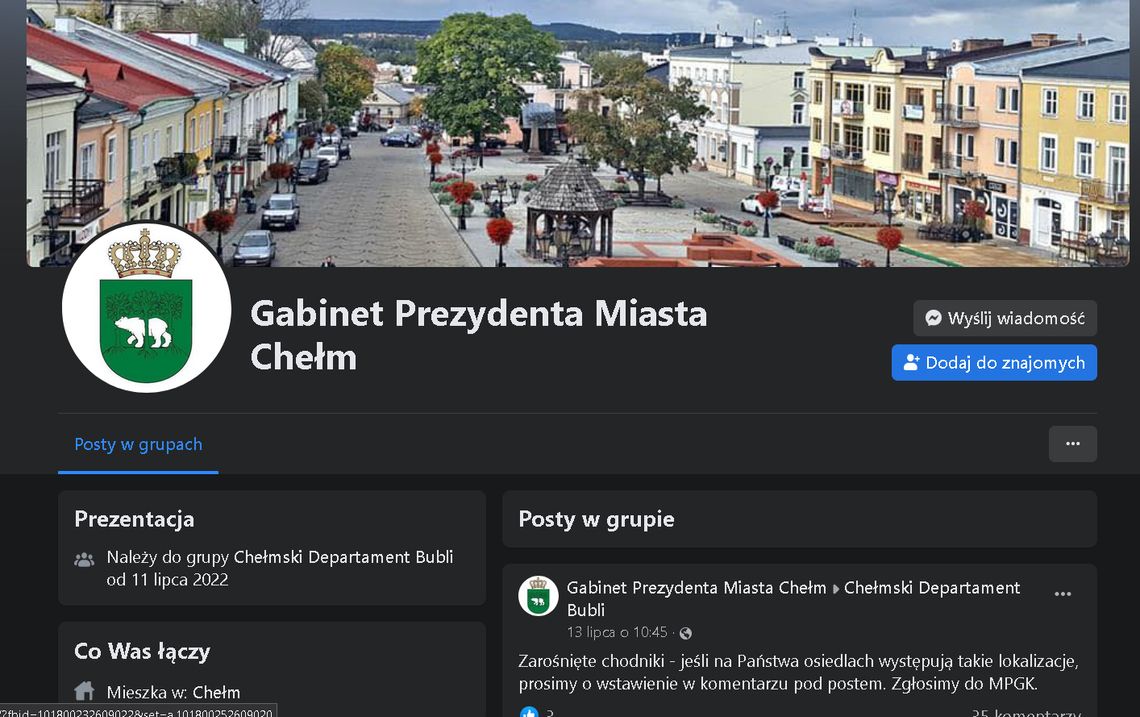 Gabinet Prezydenta Miasta Chełm ma swój profil. Można tam zgłaszać problemy