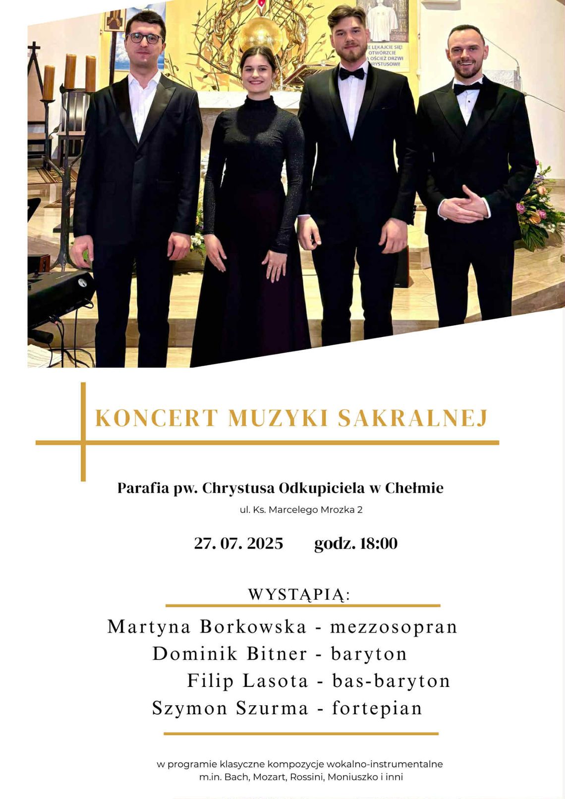 Chełm. Parafia pw. Chrystusa Odkupiciela zaprasza na koncert z udziałem uznanych artystów