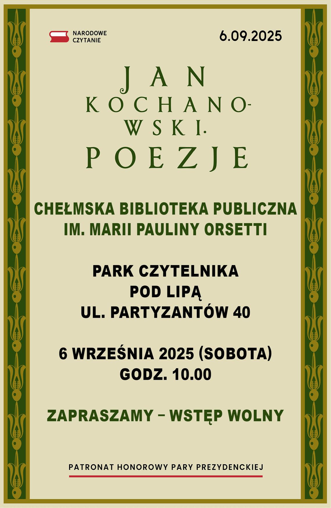 Chełm. Chełmska Biblioteka Publiczna zaprasza na Narodowe Czytanie poezji Jana Kochanowskiego