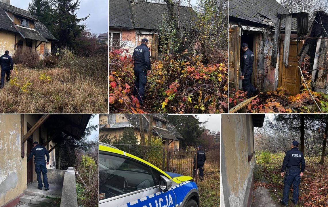 Policjanci sprawdzają pustostany, w których mogą przebywać osoby potrzebujące pomocy.