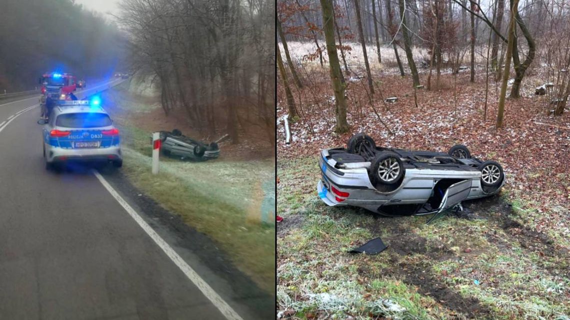 Dachowanie na trasie Chełm - Krasnystaw. Kierowca miał dużo szczęścia