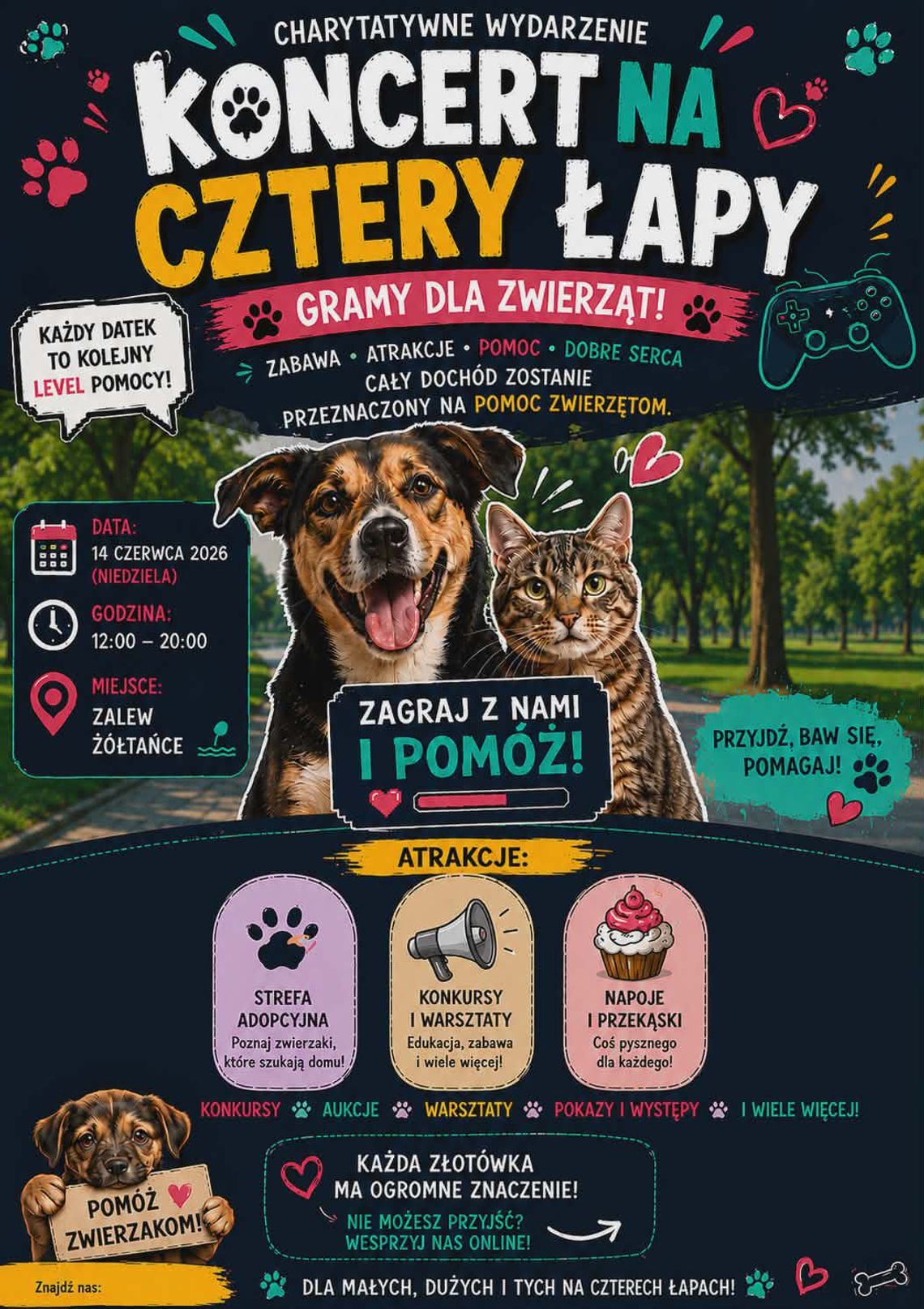 "Koncert na Cztery Łapy" odbędzie się 14 czerwca nad Zalewem Żółtańce.