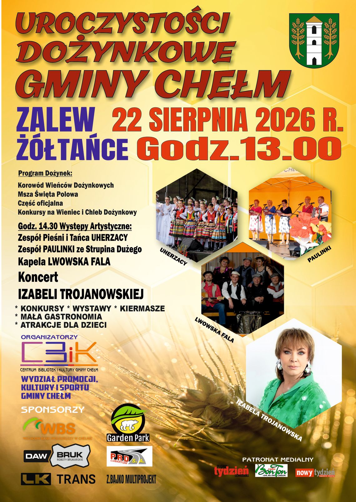 Dożynki Gminy Chełm odbędą się 22 sierpnia nad Zalewem Żółtańce.