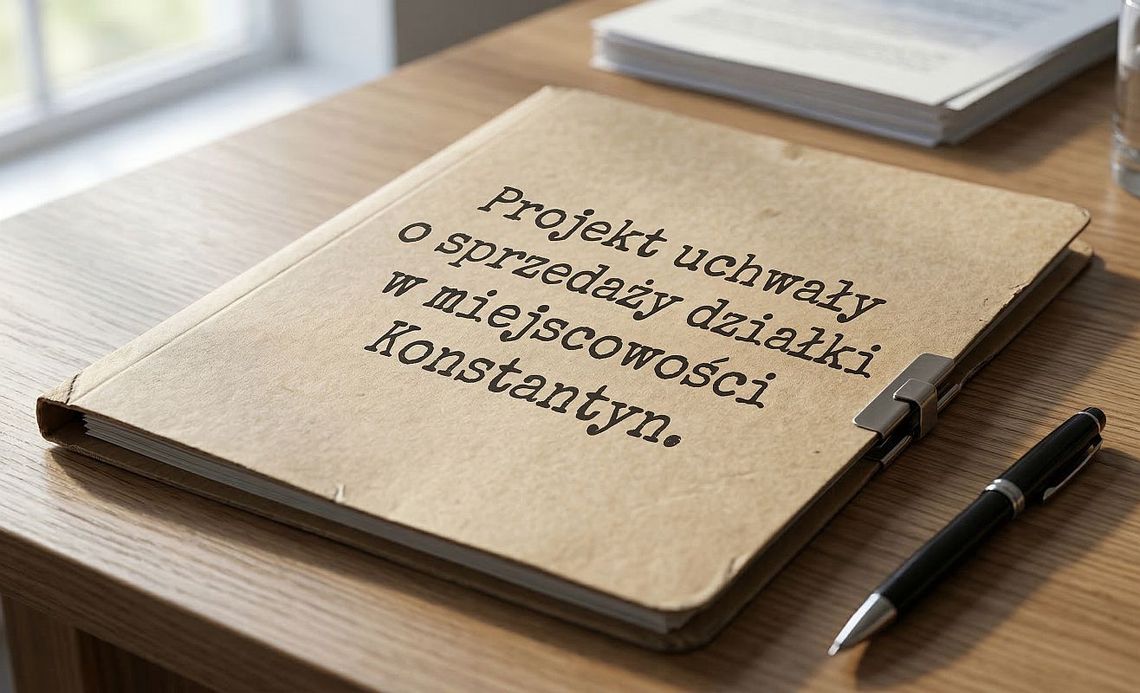 Gm. Hanna. E-doręczenia, wyższe opłaty za śmieci i sprzedaż zrujnowanych budynków teczka z napisem: Projekt uchwały o sprzedaży działki w miesjcowości Konstantyn.