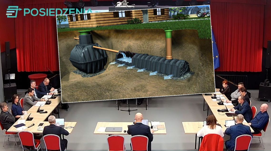 wizualizacja oczyszczalni ścieków na tle kadru z sesji rady gminy hańsk