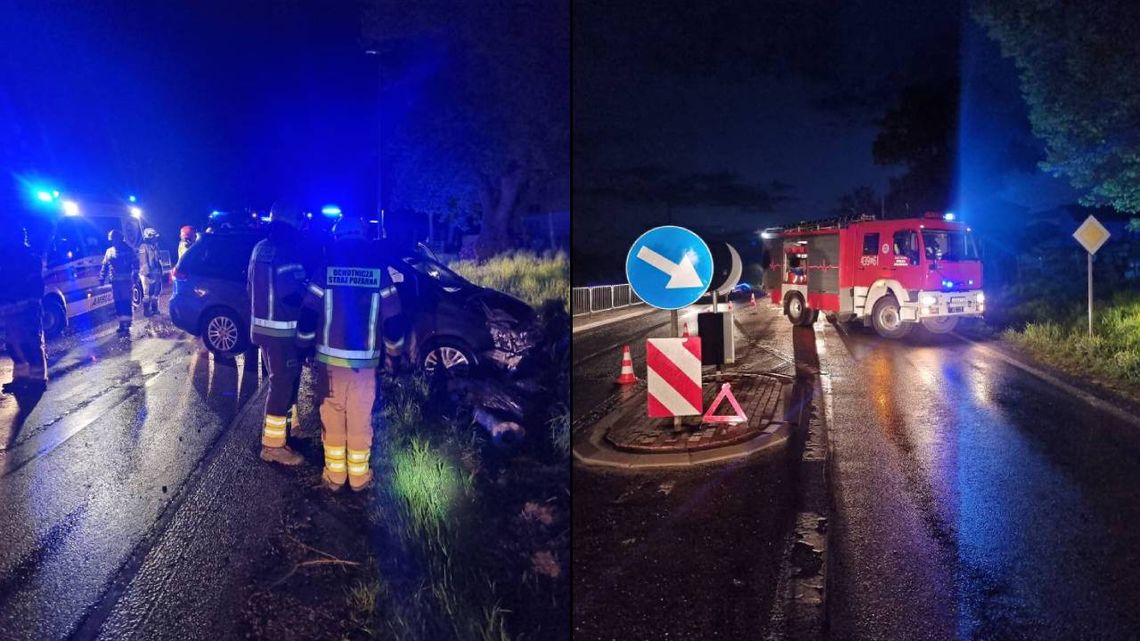 Gm. Izbica. Auto wpadło do rowu i uderzyło w latarnię