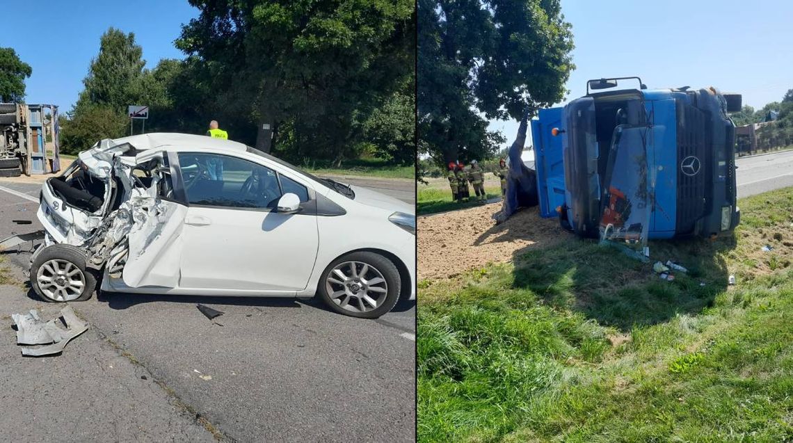 Gm. Izbica. Ciężarowy mercedes zderzył się z toyotą. Jest poszkodowany