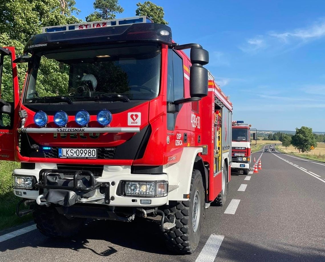 Gm. Izbica. Wezwanie do pożaru autokaru na krajowej 17