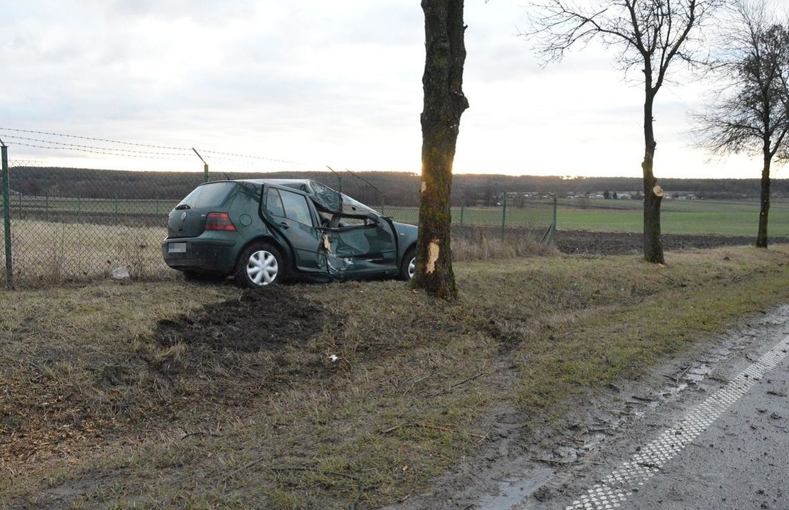 Gm. Leśniowice. Volkswagen uderzył w drzewo. 16-letni pasażer w szpitalu