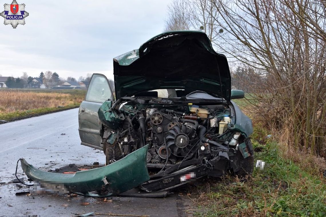 20-latek stracił panowanie nad audi i uderzył w drzewo. Kierowca i pasażer trafili do szpitala [ZDJĘCIA]