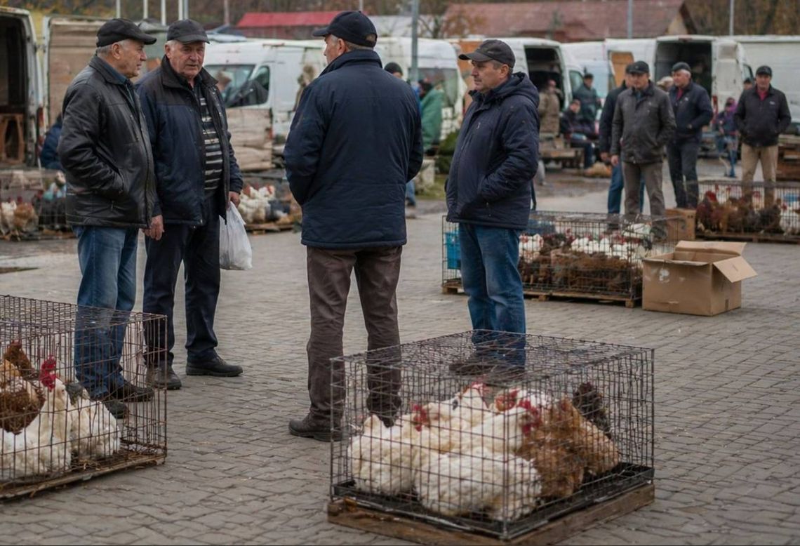 widok na targowisko, gdzie handluje się drobiem