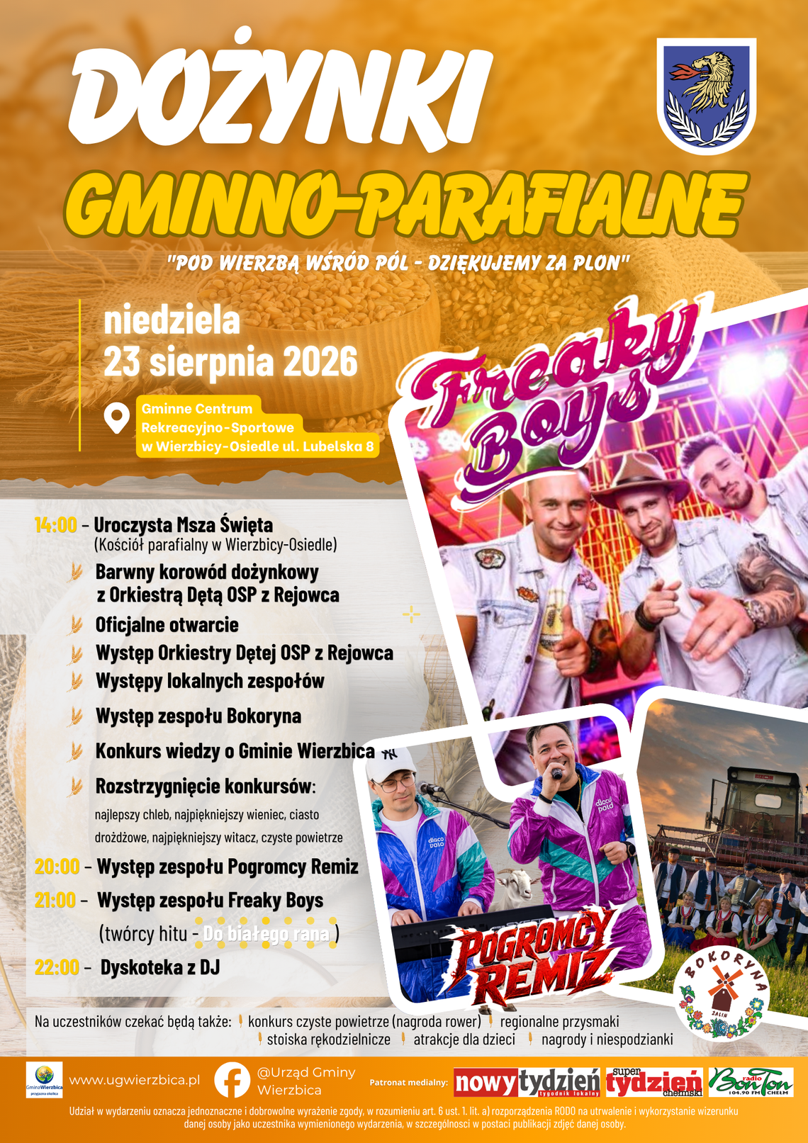 Gm. Wierzbica. Dożynki gminno-parafialne z koncertami i atrakcjami dla rodzin Dożynki gminno-parafialne w Wierzbicy odbędą się 23 sierpnia.