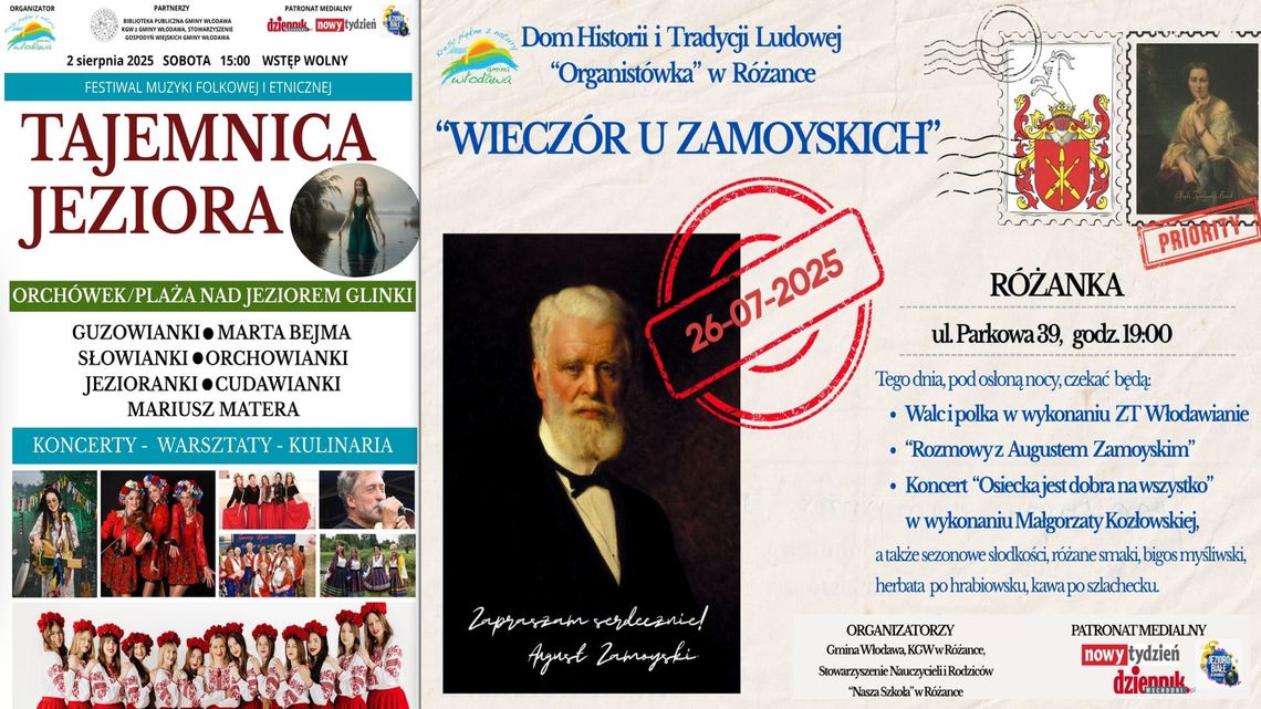 plakaty festiwalu tajemnica jeziora i wieczoru u Zamoyskich