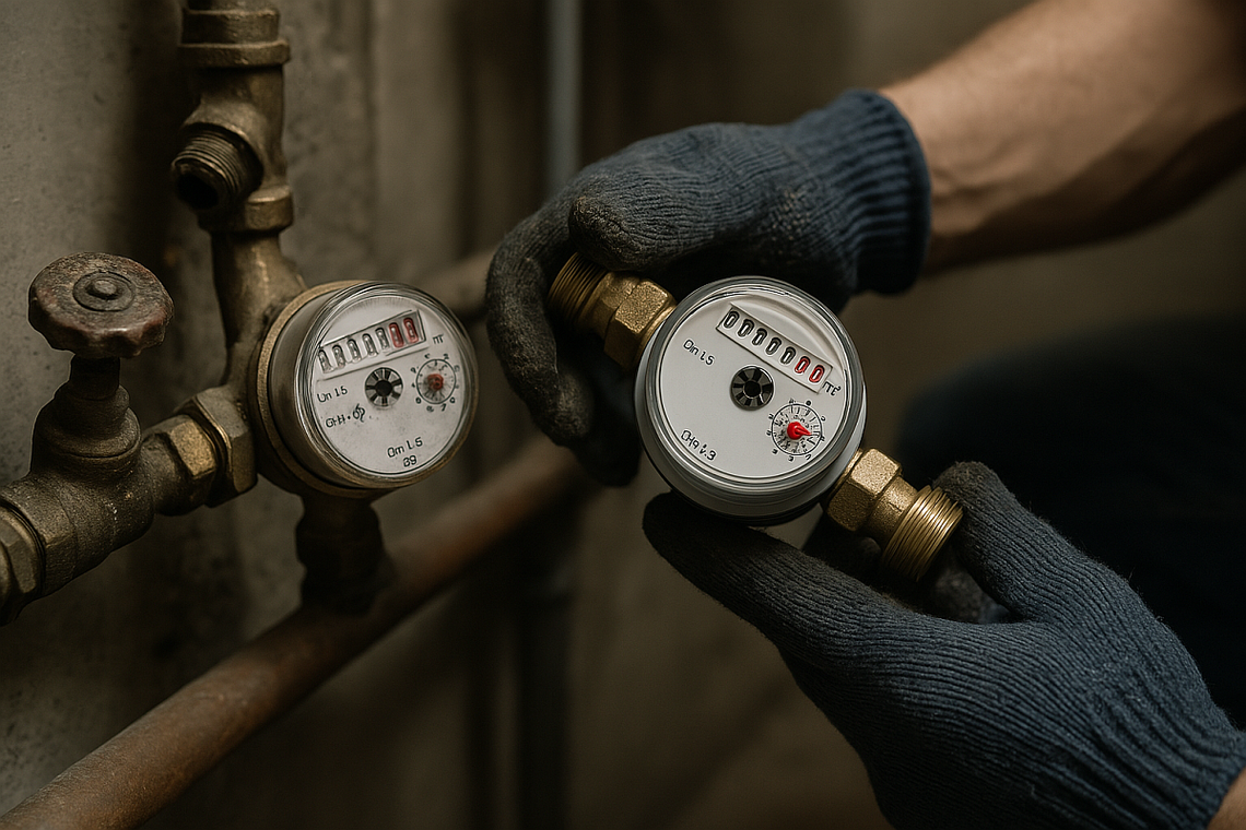 Gm. Wyryki. Będą przydomowe oczyszczalnie, wymiana wodomierzy i nowa kanalizacja wymiana wodomierza w rękawiczkach