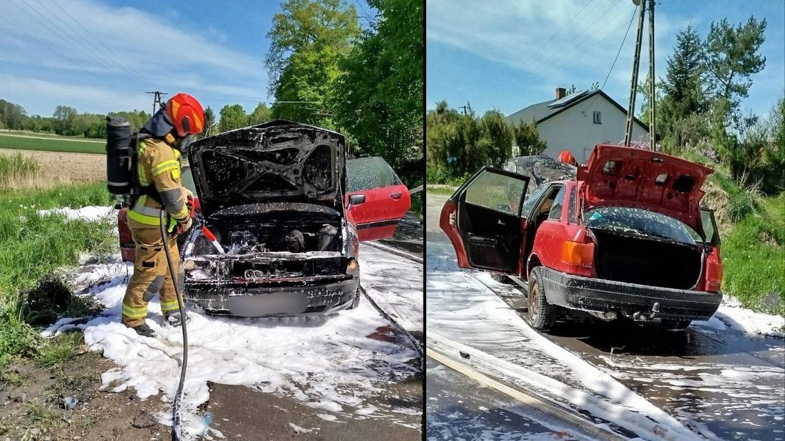 Gm. Żółkiewka. Auto stanęło w ogniu na gminnej drodze!