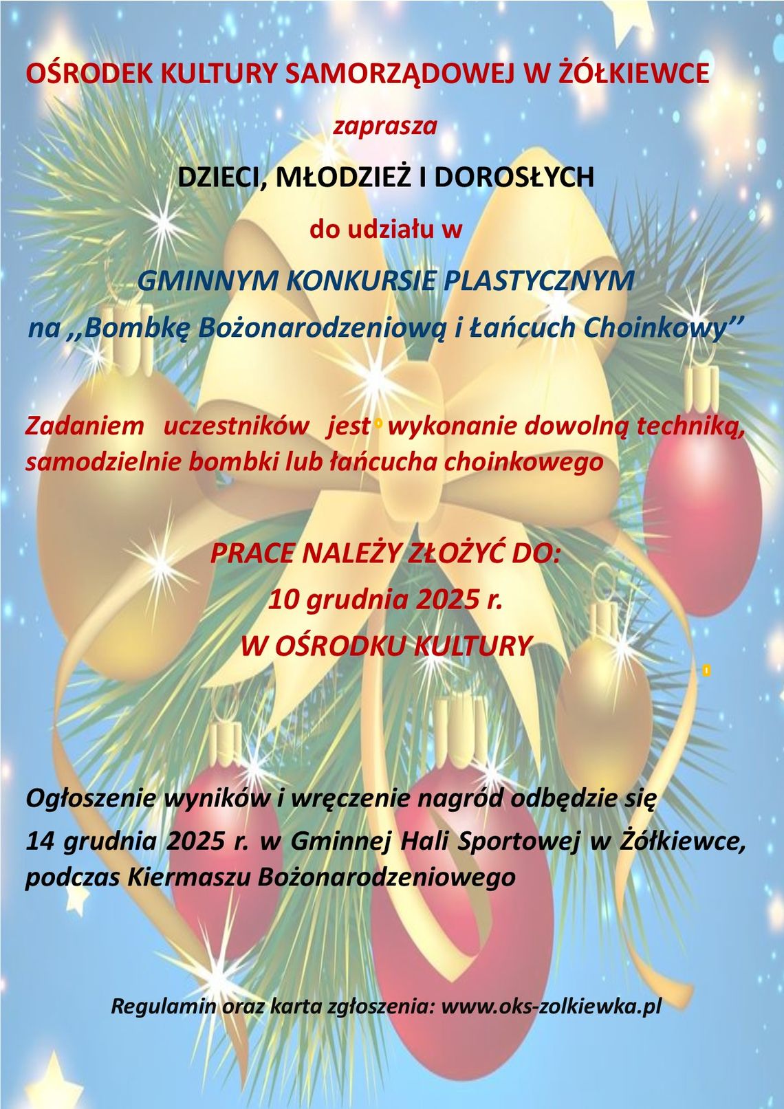 Gminny konkurs plastyczny na ,,Bombkę Bożonarodzeniową i Łańcuch Choinkowy”.