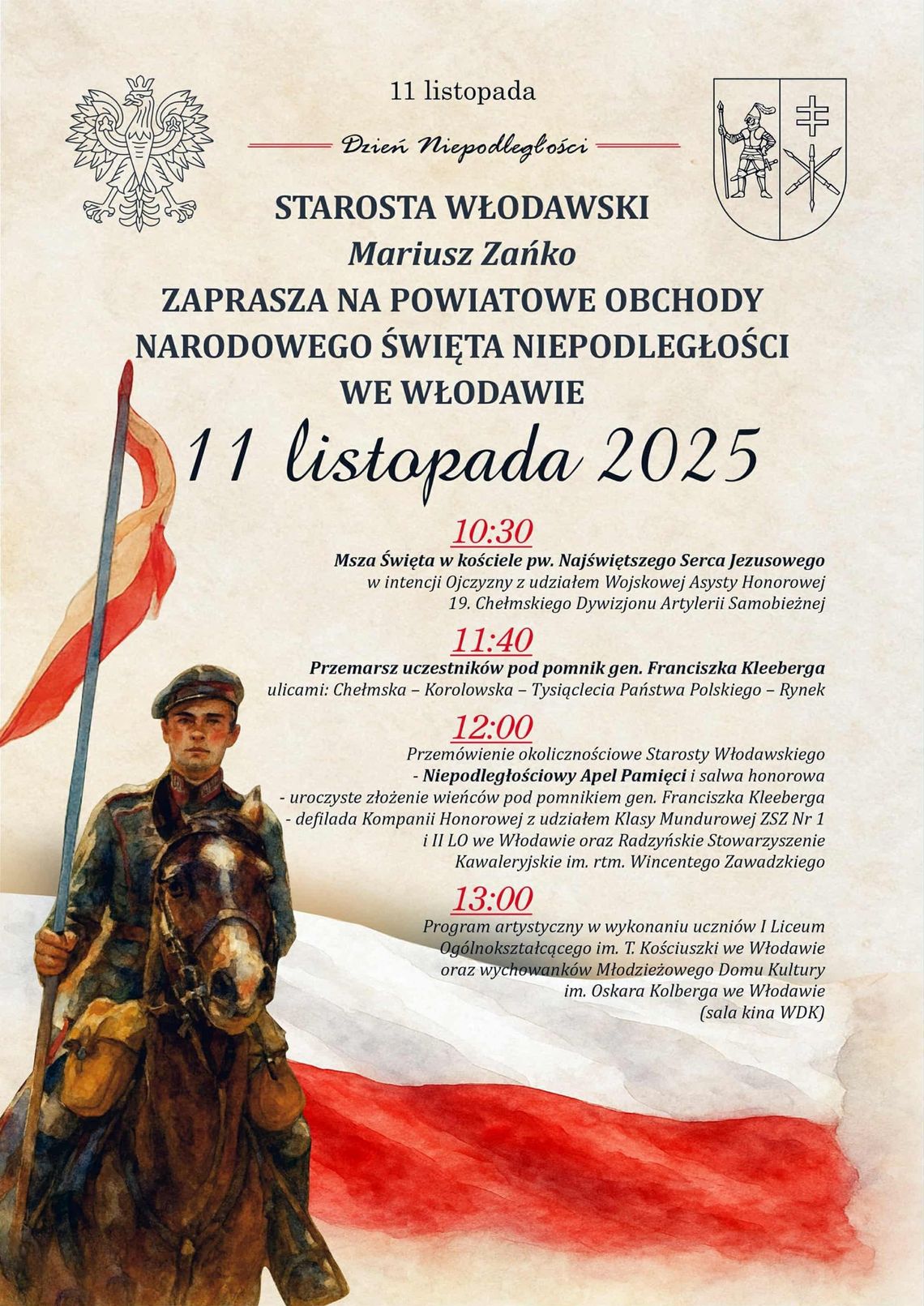 Harmonogram Uroczystości 11 Listopada we Włodawie