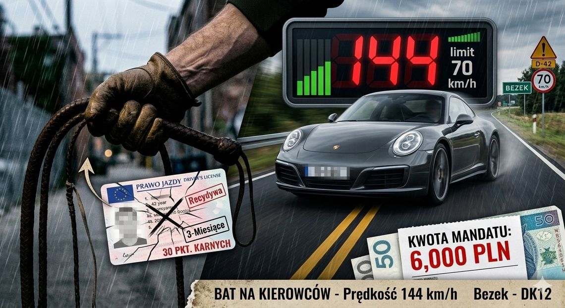 Horrendalny mandat dla kierowcy porsche. Zaszalał na krajowej 12