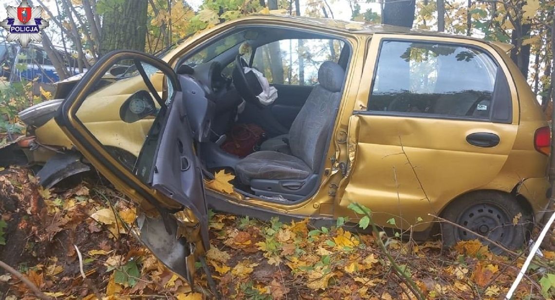 90-latek nagle zjechał na pobocze i uderzył w drzewo. Trzy osoby ranne