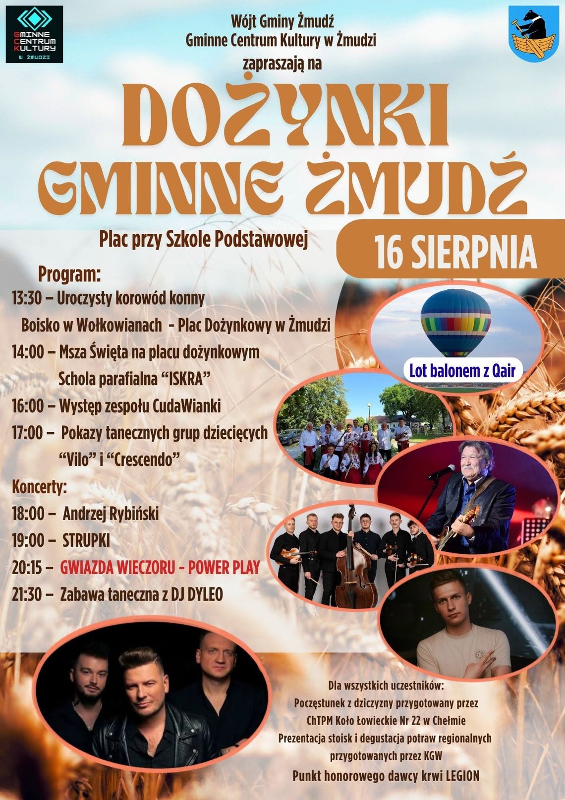 Korowód, koncerty i lot balonem już 16 sierpnia Dożynki Gminne w Żmudzi już 16 sierpnia.