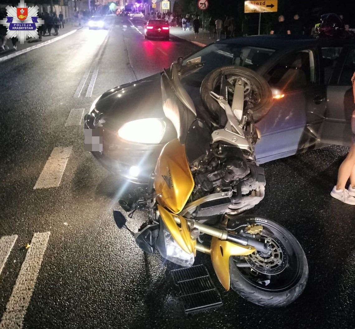 Krasnystaw. 20-letnia kierująca autem nie ustąpiła pierwszeństwa motocykliście