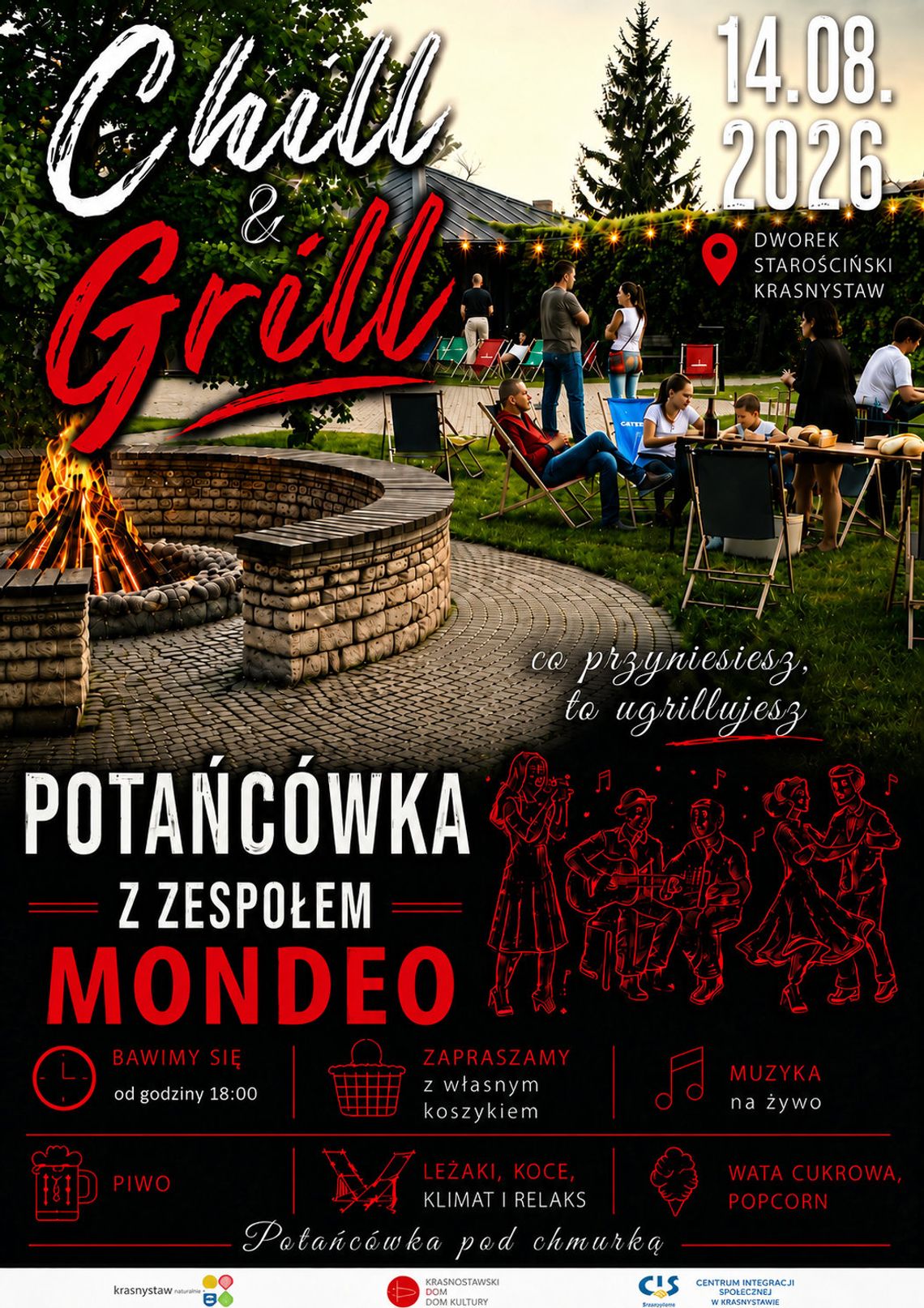 Krasnystaw. Chill & Grill z zespołem Mondeo. Taneczny wieczór w Dworku Starościńskim 14 sierpnia w Dworku Starościńskim odbędzie się plenerowa zabawa z zespołem Mondeo, grillem i strefą relaksu.